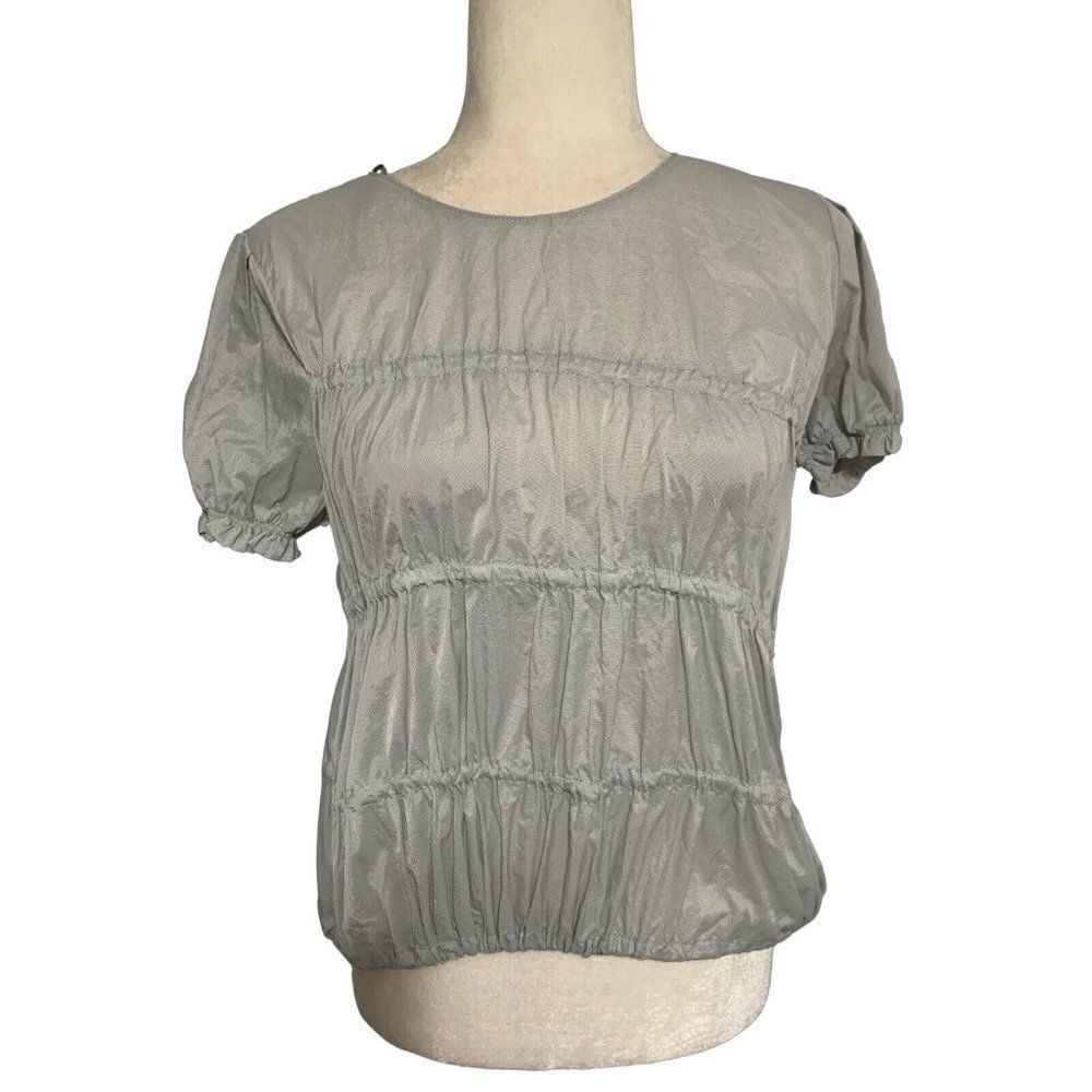 zara womens gray white striped crew neck short sleeve top xs